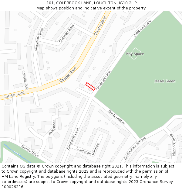 101, COLEBROOK LANE, LOUGHTON, IG10 2HP: Location map and indicative extent of plot