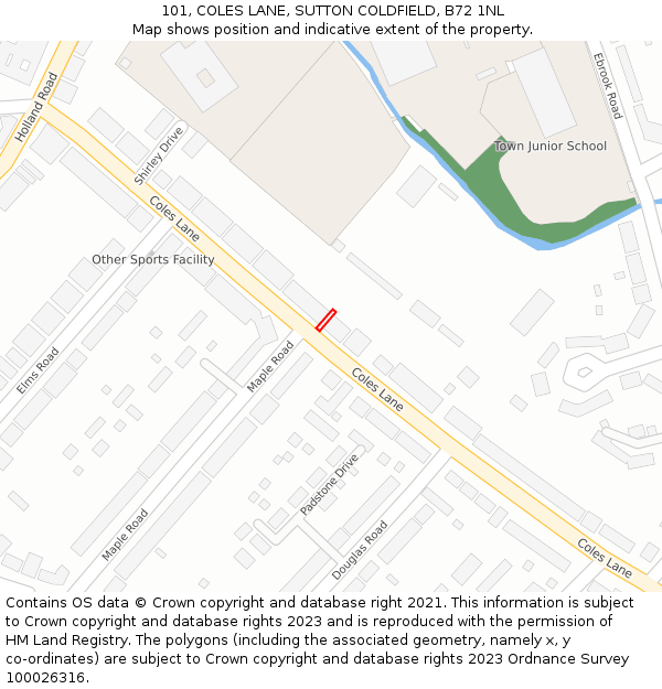 101, COLES LANE, SUTTON COLDFIELD, B72 1NL: Location map and indicative extent of plot