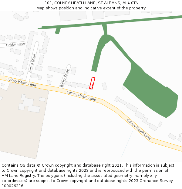 101, COLNEY HEATH LANE, ST ALBANS, AL4 0TN: Location map and indicative extent of plot