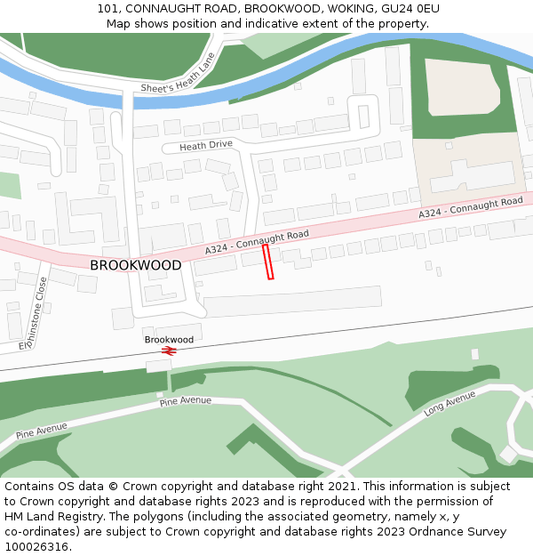 101, CONNAUGHT ROAD, BROOKWOOD, WOKING, GU24 0EU: Location map and indicative extent of plot