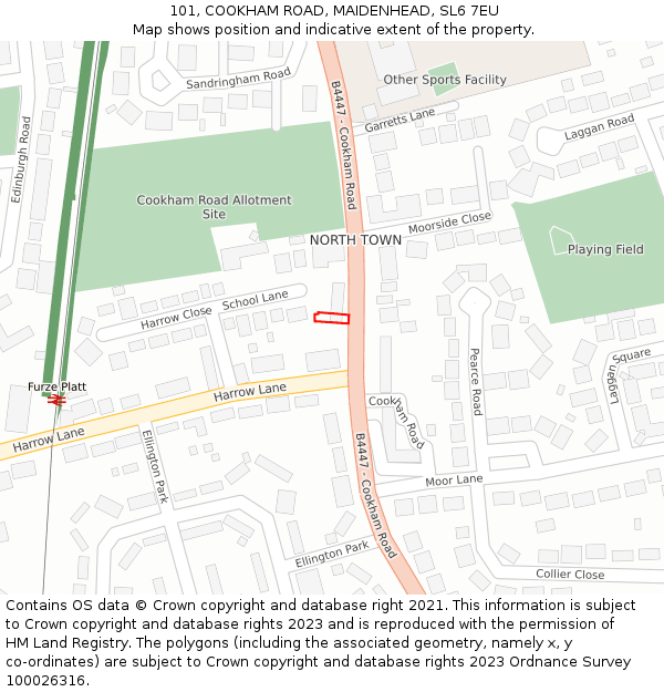 101, COOKHAM ROAD, MAIDENHEAD, SL6 7EU: Location map and indicative extent of plot