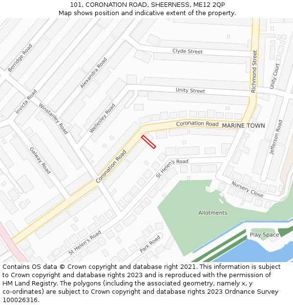 101, CORONATION ROAD, SHEERNESS, ME12 2QP: Location map and indicative extent of plot