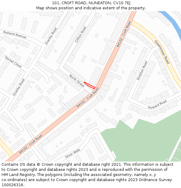 101, CROFT ROAD, NUNEATON, CV10 7EJ: Location map and indicative extent of plot