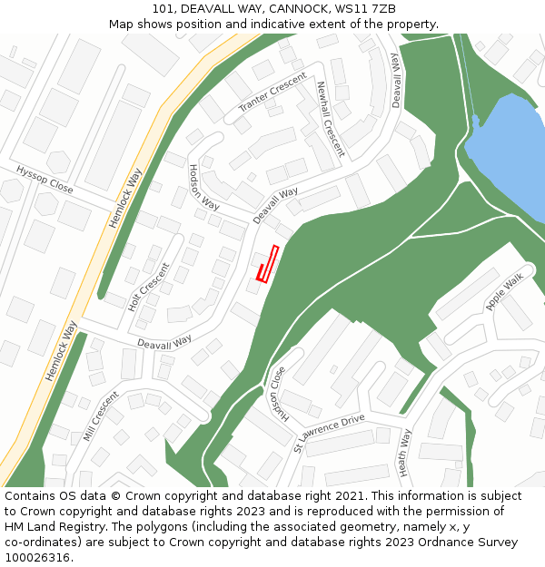 101, DEAVALL WAY, CANNOCK, WS11 7ZB: Location map and indicative extent of plot