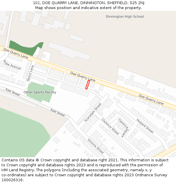 101, DOE QUARRY LANE, DINNINGTON, SHEFFIELD, S25 2NJ: Location map and indicative extent of plot