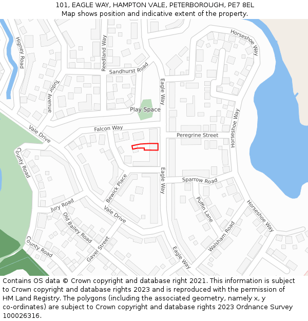 101, EAGLE WAY, HAMPTON VALE, PETERBOROUGH, PE7 8EL: Location map and indicative extent of plot