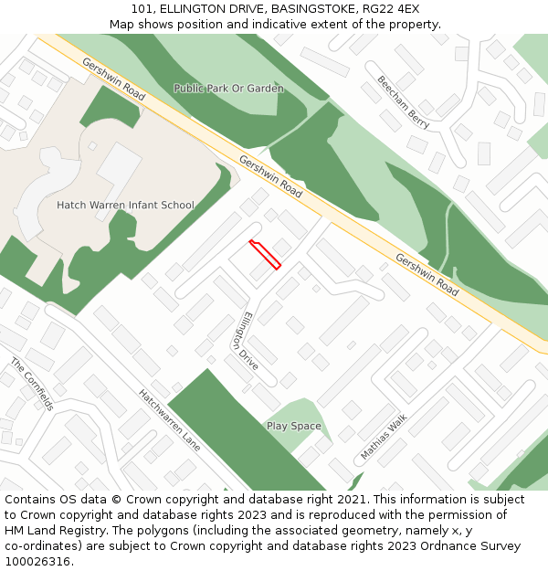 101, ELLINGTON DRIVE, BASINGSTOKE, RG22 4EX: Location map and indicative extent of plot