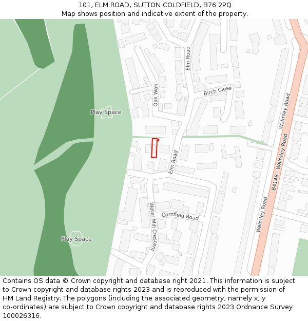 101, ELM ROAD, SUTTON COLDFIELD, B76 2PQ: Location map and indicative extent of plot