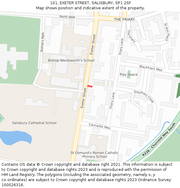 101, EXETER STREET, SALISBURY, SP1 2SF: Location map and indicative extent of plot