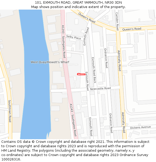101, EXMOUTH ROAD, GREAT YARMOUTH, NR30 3DN: Location map and indicative extent of plot