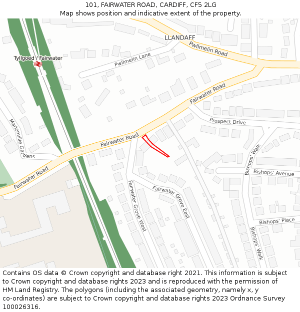 101, FAIRWATER ROAD, CARDIFF, CF5 2LG: Location map and indicative extent of plot