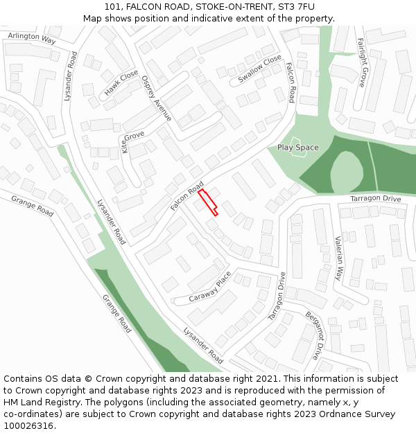 101, FALCON ROAD, STOKE-ON-TRENT, ST3 7FU: Location map and indicative extent of plot