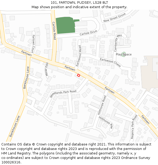 101, FARTOWN, PUDSEY, LS28 8LT: Location map and indicative extent of plot