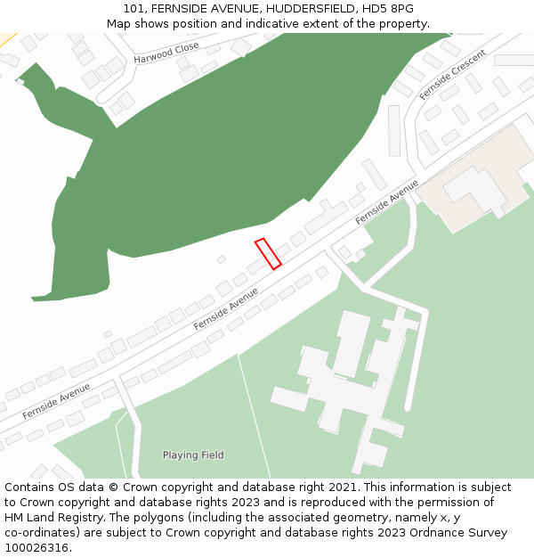 101, FERNSIDE AVENUE, HUDDERSFIELD, HD5 8PG: Location map and indicative extent of plot