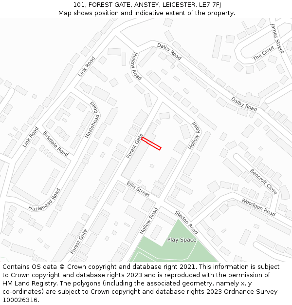 101, FOREST GATE, ANSTEY, LEICESTER, LE7 7FJ: Location map and indicative extent of plot