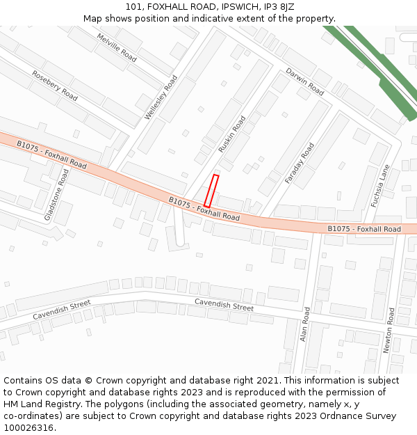 101, FOXHALL ROAD, IPSWICH, IP3 8JZ: Location map and indicative extent of plot
