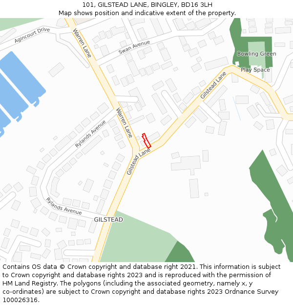 101, GILSTEAD LANE, BINGLEY, BD16 3LH: Location map and indicative extent of plot