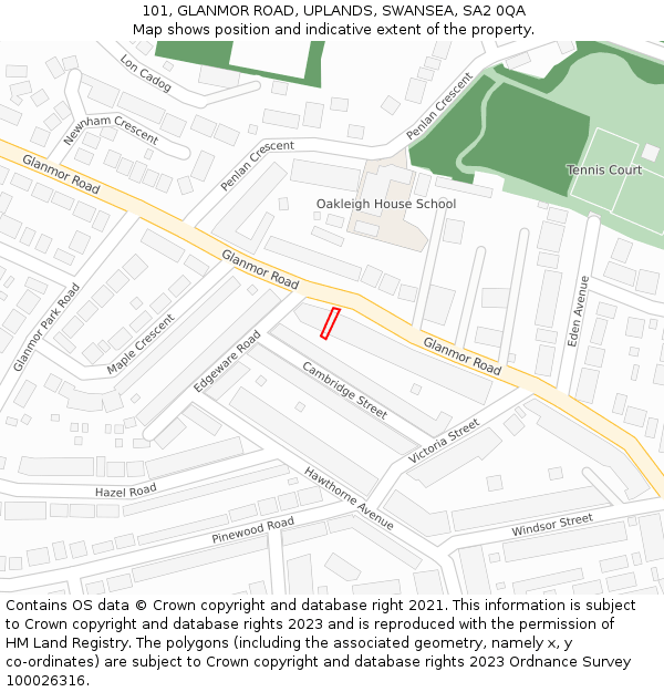 101, GLANMOR ROAD, UPLANDS, SWANSEA, SA2 0QA: Location map and indicative extent of plot