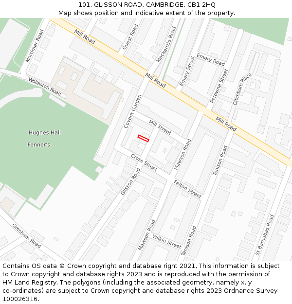 101, GLISSON ROAD, CAMBRIDGE, CB1 2HQ: Location map and indicative extent of plot