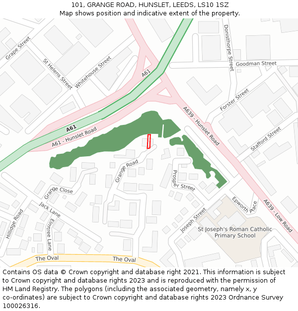 101, GRANGE ROAD, HUNSLET, LEEDS, LS10 1SZ: Location map and indicative extent of plot