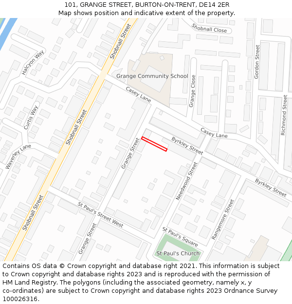 101, GRANGE STREET, BURTON-ON-TRENT, DE14 2ER: Location map and indicative extent of plot