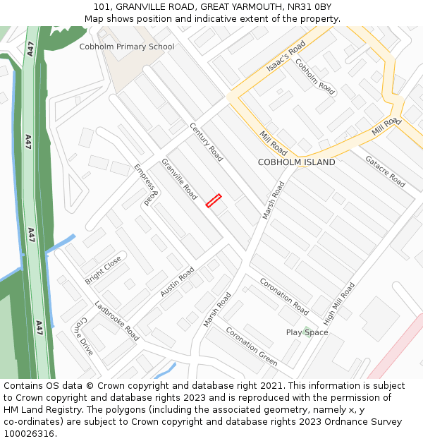 101, GRANVILLE ROAD, GREAT YARMOUTH, NR31 0BY: Location map and indicative extent of plot