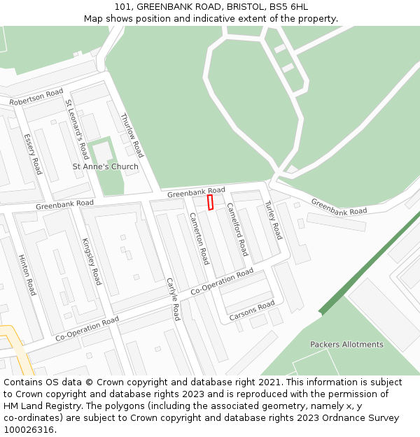 101, GREENBANK ROAD, BRISTOL, BS5 6HL: Location map and indicative extent of plot