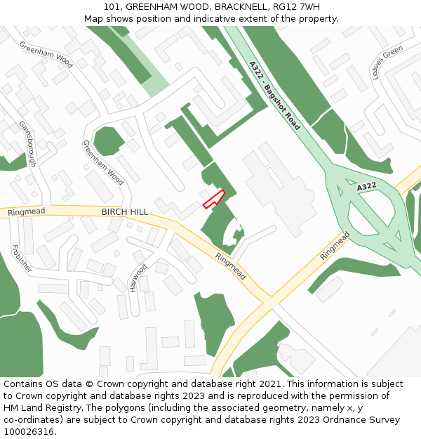 101, GREENHAM WOOD, BRACKNELL, RG12 7WH: Location map and indicative extent of plot