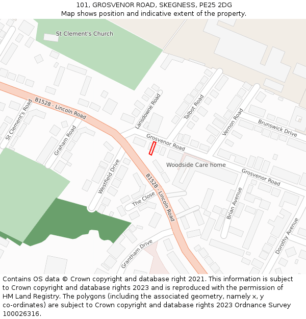 101, GROSVENOR ROAD, SKEGNESS, PE25 2DG: Location map and indicative extent of plot