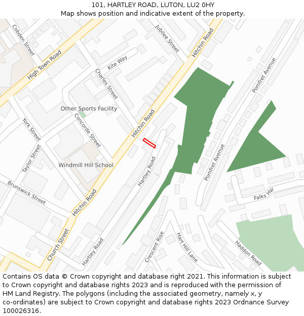 101, HARTLEY ROAD, LUTON, LU2 0HY: Location map and indicative extent of plot