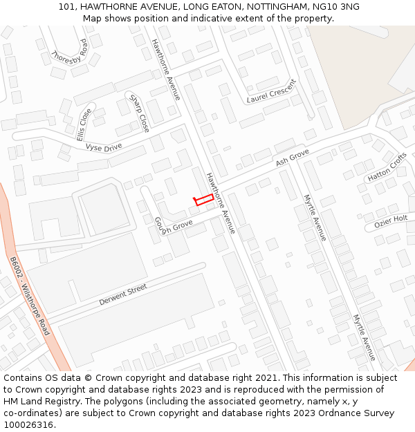 101, HAWTHORNE AVENUE, LONG EATON, NOTTINGHAM, NG10 3NG: Location map and indicative extent of plot