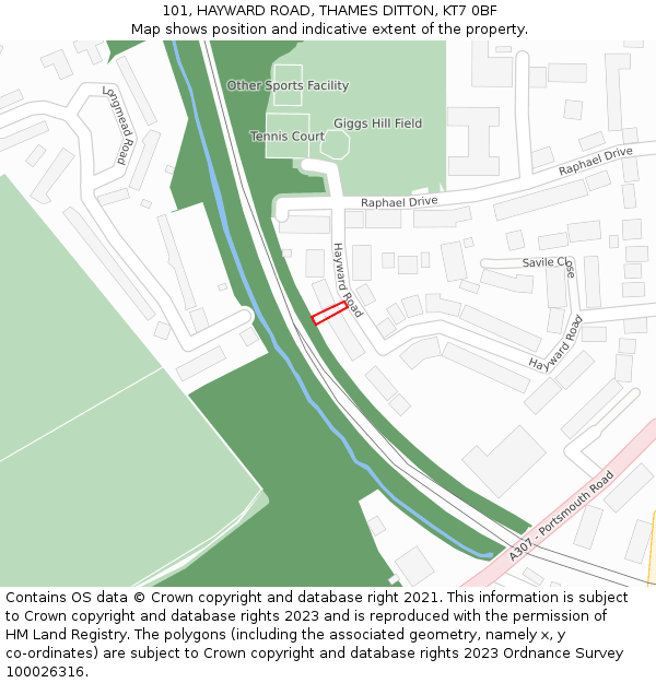 101, HAYWARD ROAD, THAMES DITTON, KT7 0BF: Location map and indicative extent of plot