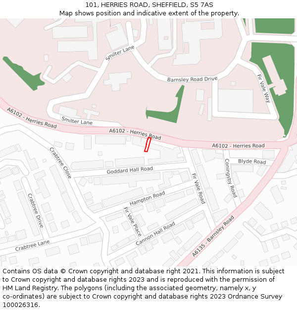 101, HERRIES ROAD, SHEFFIELD, S5 7AS: Location map and indicative extent of plot