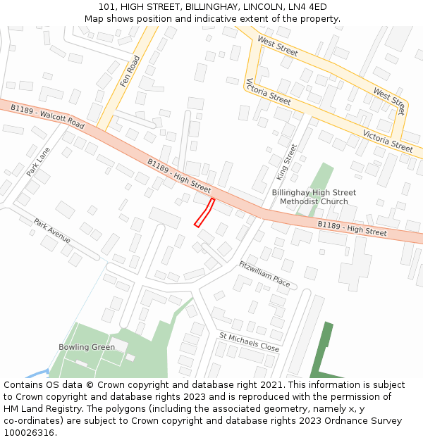 101, HIGH STREET, BILLINGHAY, LINCOLN, LN4 4ED: Location map and indicative extent of plot