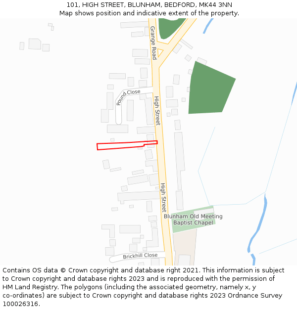 101, HIGH STREET, BLUNHAM, BEDFORD, MK44 3NN: Location map and indicative extent of plot
