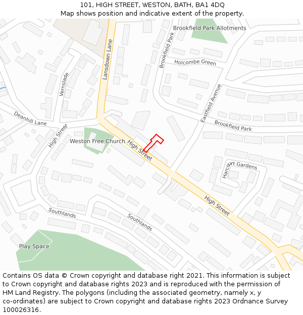 101, HIGH STREET, WESTON, BATH, BA1 4DQ: Location map and indicative extent of plot