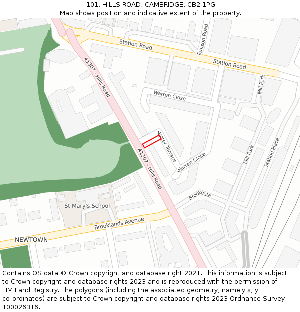 101, HILLS ROAD, CAMBRIDGE, CB2 1PG: Location map and indicative extent of plot