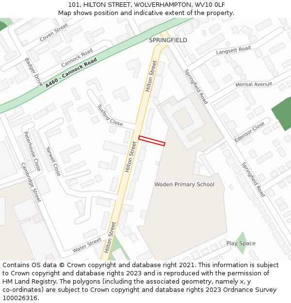 101, HILTON STREET, WOLVERHAMPTON, WV10 0LF: Location map and indicative extent of plot