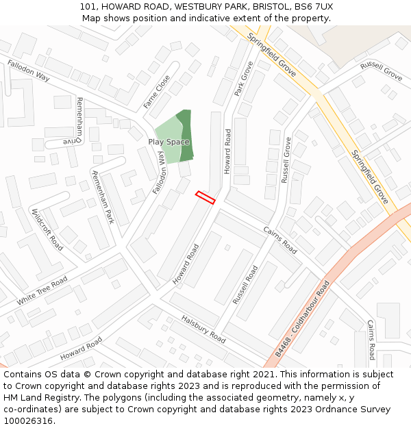 101, HOWARD ROAD, WESTBURY PARK, BRISTOL, BS6 7UX: Location map and indicative extent of plot