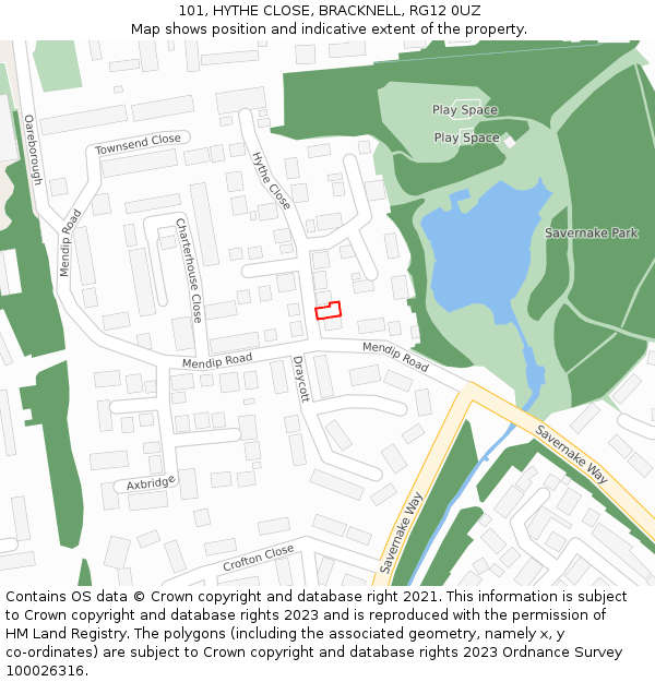 101, HYTHE CLOSE, BRACKNELL, RG12 0UZ: Location map and indicative extent of plot