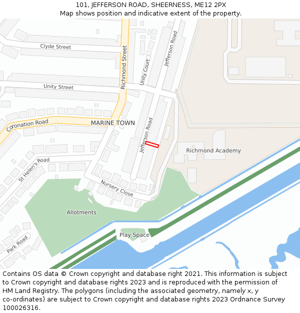 101, JEFFERSON ROAD, SHEERNESS, ME12 2PX: Location map and indicative extent of plot