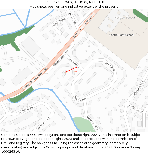 101, JOYCE ROAD, BUNGAY, NR35 1LB: Location map and indicative extent of plot