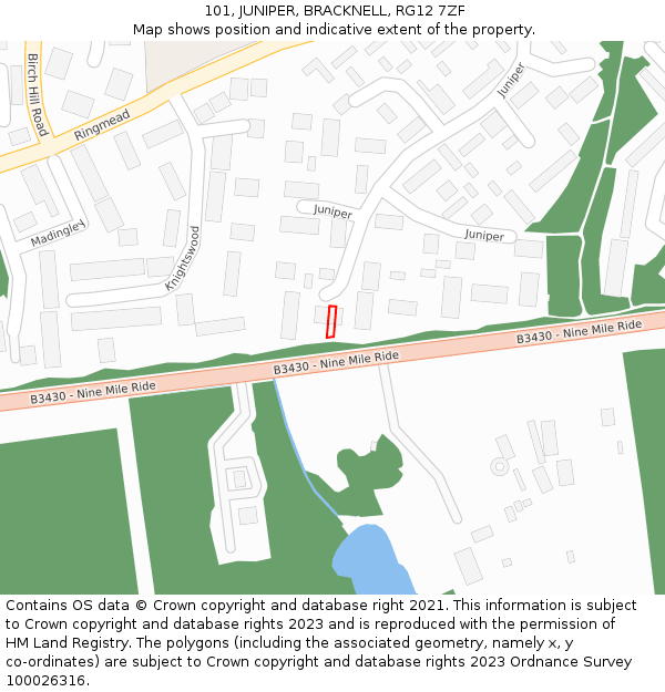 101, JUNIPER, BRACKNELL, RG12 7ZF: Location map and indicative extent of plot