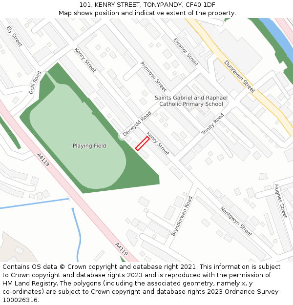 101, KENRY STREET, TONYPANDY, CF40 1DF: Location map and indicative extent of plot