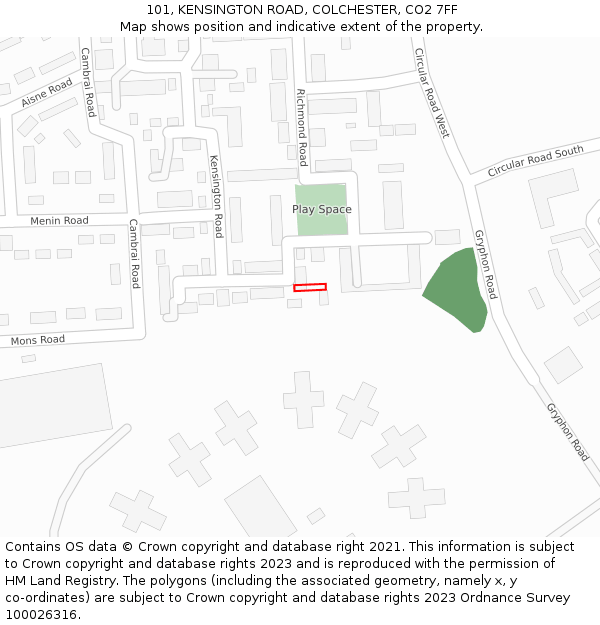 101, KENSINGTON ROAD, COLCHESTER, CO2 7FF: Location map and indicative extent of plot