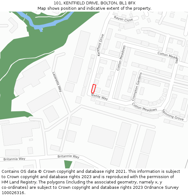 101, KENTFIELD DRIVE, BOLTON, BL1 8FX: Location map and indicative extent of plot
