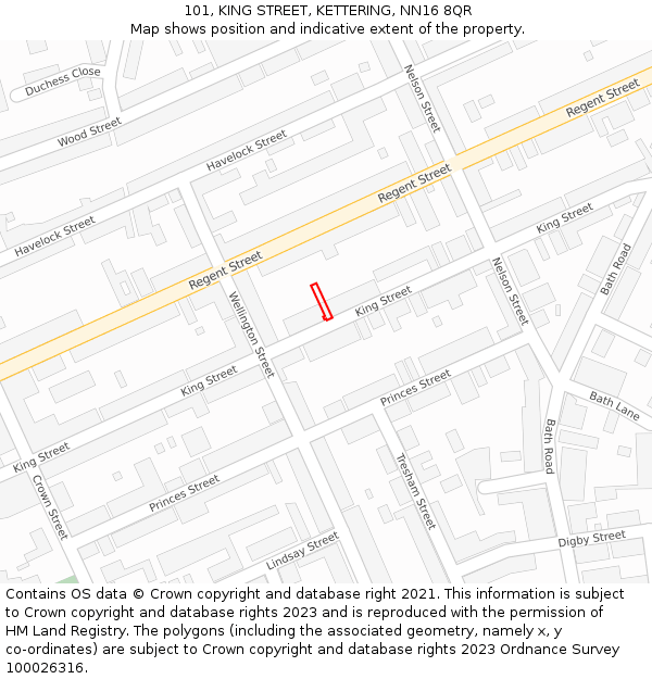 101, KING STREET, KETTERING, NN16 8QR: Location map and indicative extent of plot