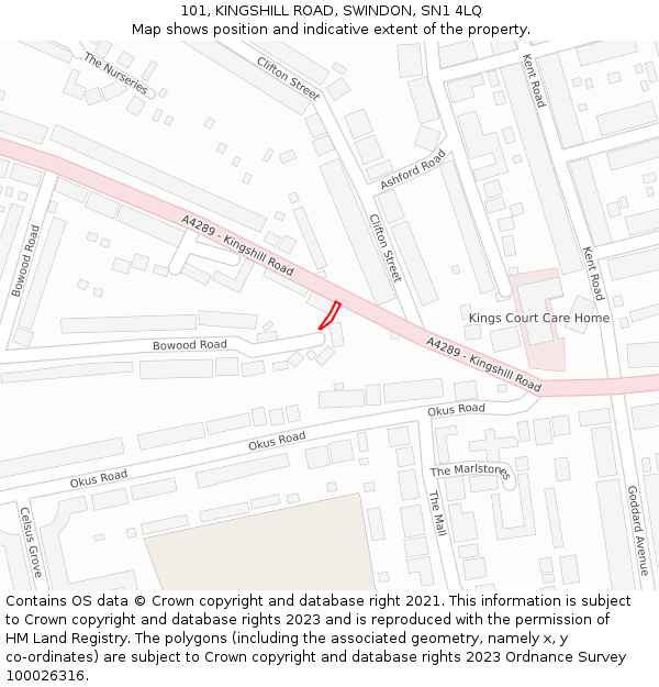 101, KINGSHILL ROAD, SWINDON, SN1 4LQ: Location map and indicative extent of plot