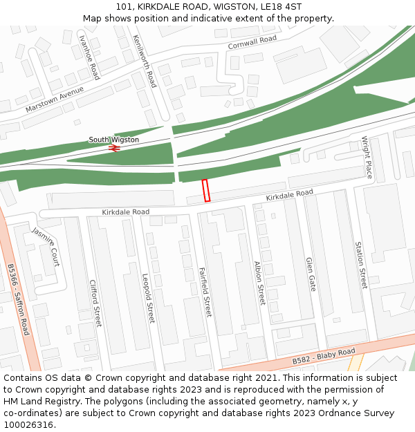 101, KIRKDALE ROAD, WIGSTON, LE18 4ST: Location map and indicative extent of plot