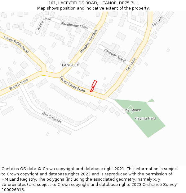 101, LACEYFIELDS ROAD, HEANOR, DE75 7HL: Location map and indicative extent of plot
